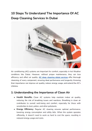 10 Steps To Understand The Importance Of AC Deep Cleaning Services In Dubai