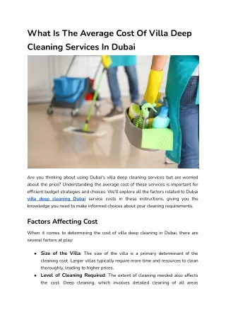 What Is The Average Cost Of Villa Deep Cleaning Services In Dubai