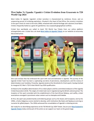 West Indies Vs Uganda Uganda's Cricket Evolution from Grassroots to T20 World Cup 2024