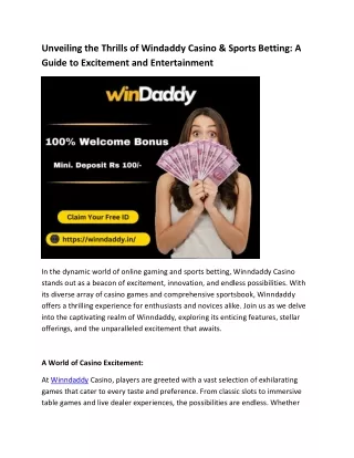 Unveiling the Thrills of Windaddy Casino