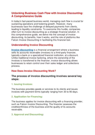 Falcon Invoice Discounting:Say Goodbye to Cash Flow Challenges