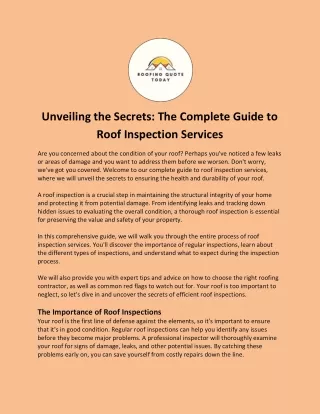 Unveiling the Secrets: The Complete Guide to Roof Inspection Services