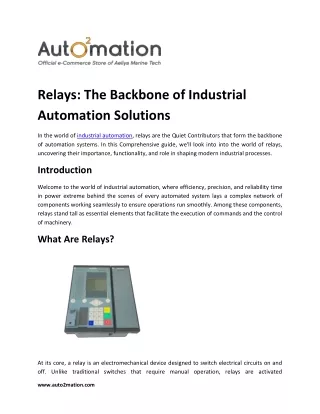 Relays :The Backbone of Industrial Automation Solutions