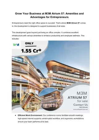 Grow Your Business at M3M Atrium 57 Amenities and Advantages for Entrepreneurs