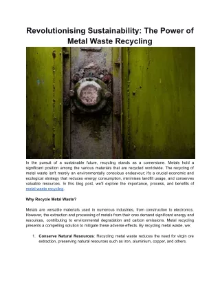 Revolutionising Sustainability: The Power of Metal Waste Recycling