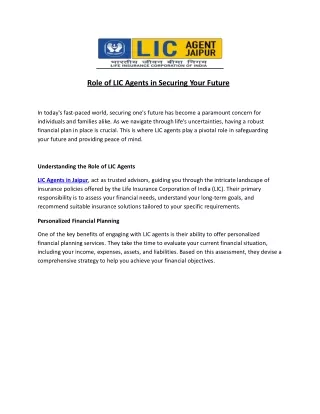 Role of LIC Agents in Securing Your Future