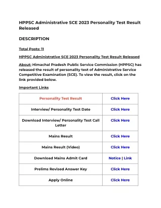 HPPSC Administrative SCE 2023 Personality Test Result Released