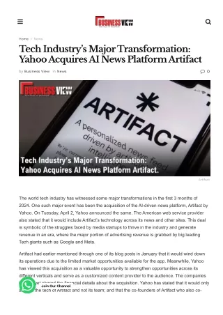 Tech Industry’s Major Transformation Yahoo Acquires AI News Platform Artifact