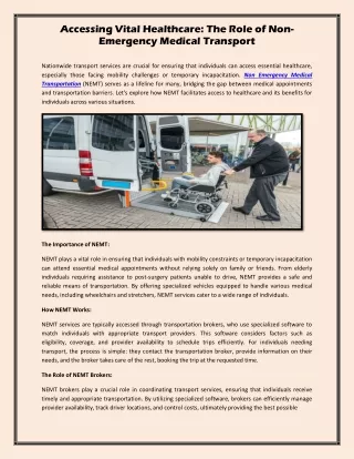 Accessing Vital Healthcare: The Role of Non-Emergency Medical Transport!