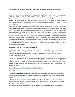 In Vitro Toxicology Testing Market Segmentation and Forecast Analysis up to 2030