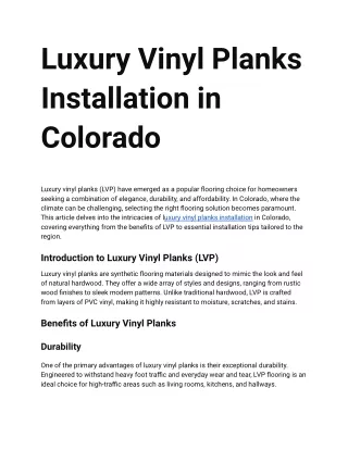 Luxury Vinyl Planks Installation in Colorado