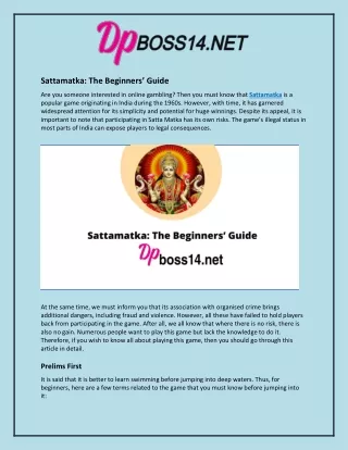 Sattamatka: The Beginners’ Guide