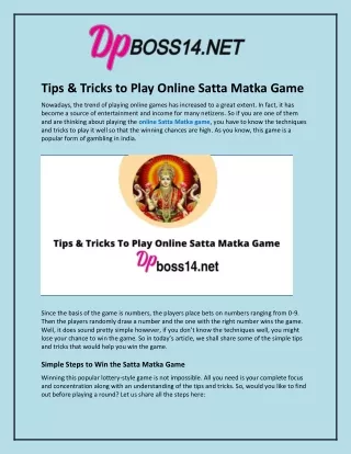 Tips & Tricks To Play Online Satta Matka Game