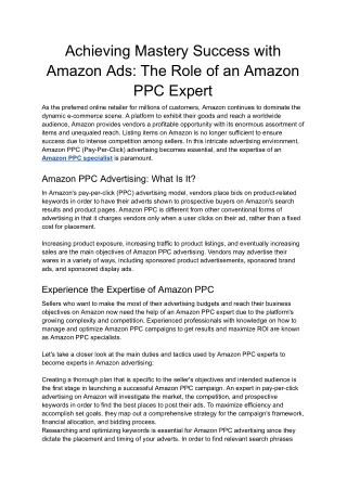 Achieving Mastery Success with Amazon Ads_ The Role of an Amazon PPC Expert - Google Docs
