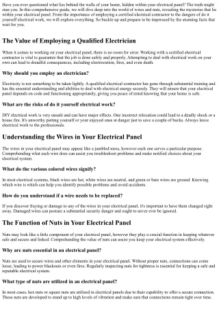 Shocking Truths: Uncovering the Wires and Nuts of Your Electrical Panel