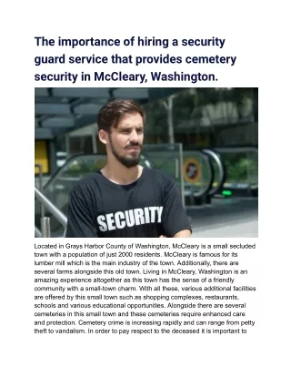 The importance of hiring a security guard service that provides cemetery security in McCleary, Washington