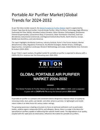 Portable Air Purifier Market | Global Trends for 2024-2032