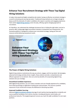 Enhance Your Recruitment Strategy with These Top Digital Hiring Solutions