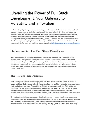 Unveiling the Power of Full Stack Development