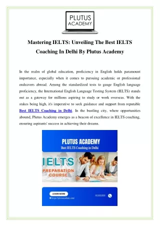 Unlock Your IELTS Potential: Best Coaching in Delhi by Plutus Academy