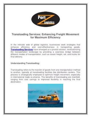 Transloading Services- Enhancing Freight Movement for Maximum Efficiency