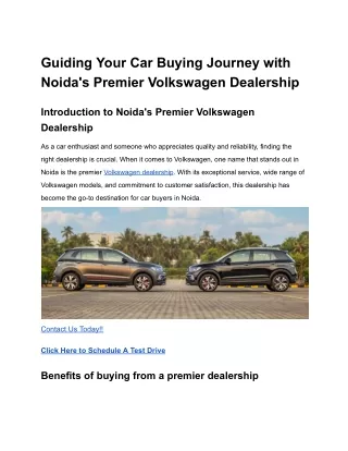 Guiding Your Car Buying Journey with Noida's Premier Volkswagen Dealership