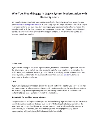 Why You Should Engage in Legacy System Modernization with Keene Systems