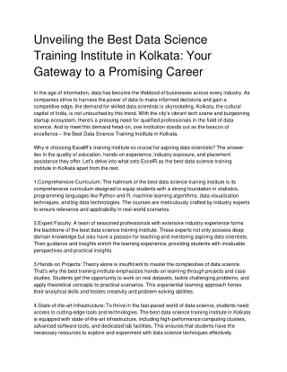 Unveiling the Best Data Science Training Institute in Kolkata