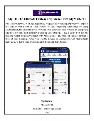 My 11 The Ultimate Fantasy Experience with MyMaster11