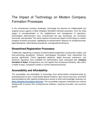 The Impact of Technology on Modern Company Formation Processes