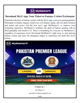 Download My11 App Your Ticket to Fantasy Cricket Excitement