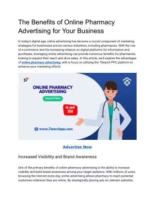 The Benefits of Online Pharmacy Advertising for Your Business