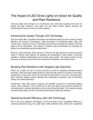 The Impact of LED Grow Lights on Indoor Air Quality and Plant Resilience