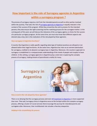 How important is the role of Surrogacy agencies in Argentina within a surrogacy program