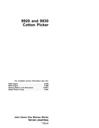 JOHN DEERE 9920 COTTON PICKER Service Repair Manual