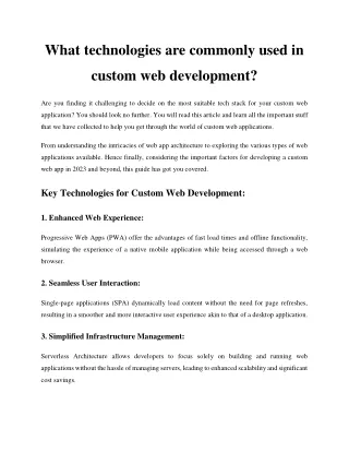 What technologies are commonly used in custom web development