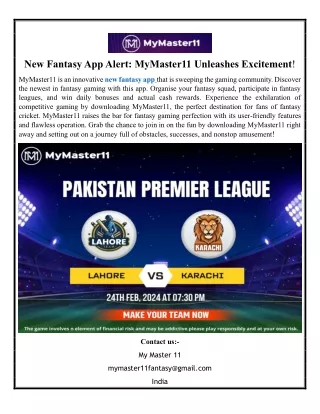 New Fantasy App Alert MyMaster11 Unleashes Excitement!