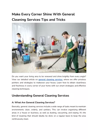 Make Every Corner Shine With General Cleaning Services Tips and Tricks