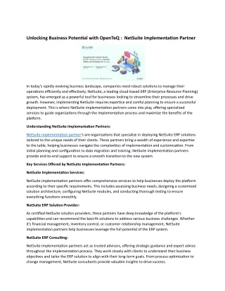 Unlocking Business Potential with OpenTeQ :  NetSuite Implementation Partner