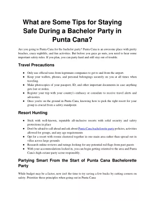 What are some tips for staying safe during a bachelor party in Punta Cana