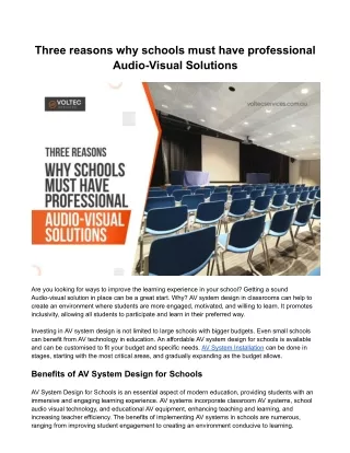 Three reasons why schools must have professional Audio-Visual Solutions