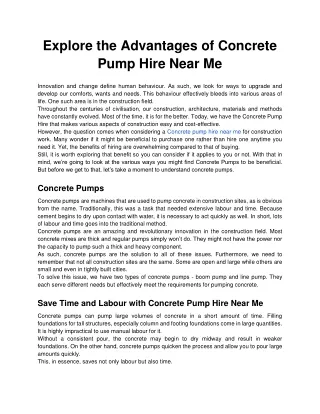 Explore the Advantages of Concrete Pump Hire Near Me