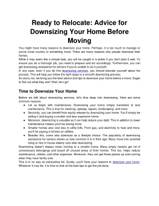 Ready to Relocate Advice for Downsizing Your Home Before Moving