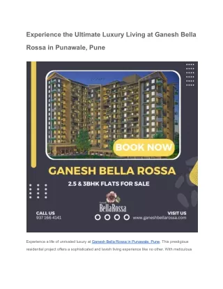 Experience the Ultimate Luxury Living at Ganesh Bella Rossa in Punawale, Pune