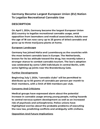 Germany Became Largest European Union (EU) Nation To Legalize Recreational Cannabis Use