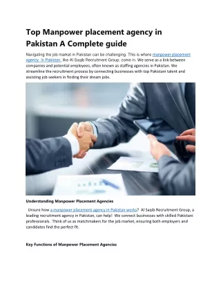 Top Manpower placement agency in Pakistan A Complete guide