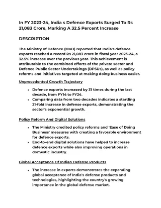 In FY 2023-24, India s Defence Exports Surged To Rs 21,083 Crore, Marking A 32.5 Percent Increase