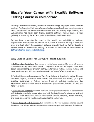 Software Testing Course in Coimbatore