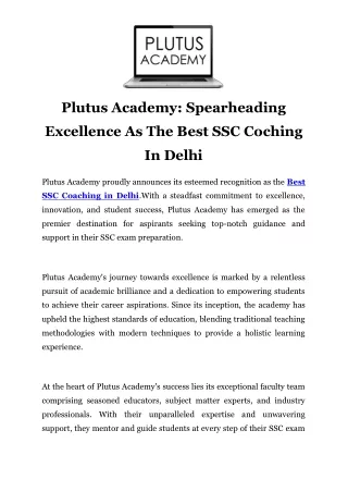 Unlock Your SSC Success: Top Coaching at Plutus Academy in Delhi!