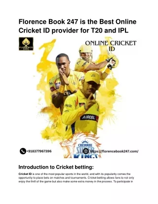 Florence Book 247 is the Best Online Cricket ID provider for T20 and IPL